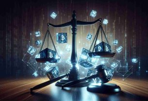 A high-definition, realistic image portraying a metaphorical representation of a financial regulatory authority taking legal action against a blockchain technology company over alleged unregistered broker activities. The scene might feature a balanced scale, symbolising law and justice, a hammer, symbolising judicial authority and a digital touch by incorporating elements of cryptocurrency and blockchain.