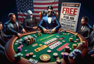 Realistic high definition image of a poster promoting a free poker tournament sponsored by a fictional cryptocurrency website, with a prize pool of $10,000.