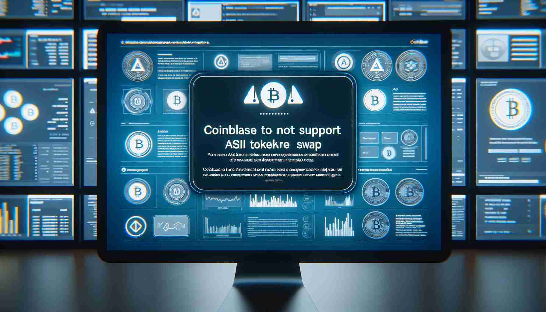 An HD image of an important notice displayed on a computer screen, the notice reads 'Coinbase will not support ASI Token Swap'. The overall ambiance is professional with other UI elements of the coinbase platform visible in the frame.