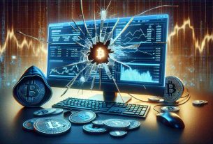 Create a detailed and highly realistic digital illustration that represents the unfortunate event of a cyber attack on a generic cryptocurrency tracking service. This event has resulted in the loss of multi-million dollar digital assets. The picture should feature a computer screen showing the figures and graphs of cryptocurrencies with the screen cracked, indicating a severe issue. The background should reflect a tense environment, giving a sense of urgency.