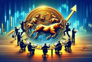 An interpretive depiction of a business scenario where a bullish group, represented symbolically as a group of advancing bulls, is acquiring a well-known company involved in cryptocurrency media, symbolized by a golden coin inscribed with the word 'Desk'. Make sure the image emulates an HD photo with a high level of detail and realism.