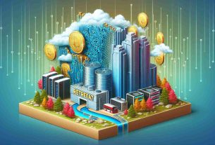 Create a realistic high-definition image symbolizing the retreat of a large tech corporation from a takeover proposal by a major digital farm, where physical elements like a 'retreat banner' and digital elements like stylized server equipment and cryptocurrency theming are present.