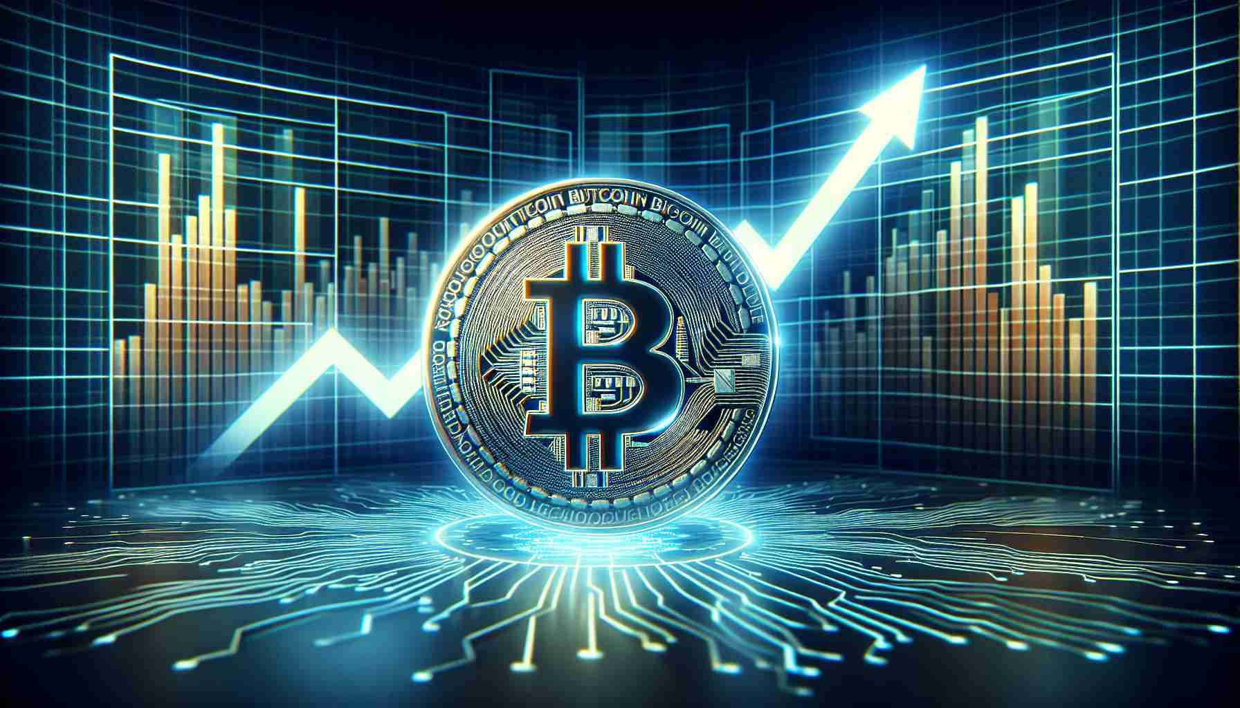 A high-definition, realistic image that depicts the concept of Bitcoin nearing a potential market rebound. This can be visualized through a backdrop of an upward trending graph projected on a digital screen, with the logo of Bitcoin dominant in the foreground. The ambiance should reflect a sense of optimism and renewed energy.