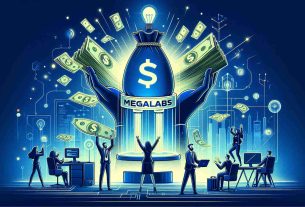 An illustrative picture demonstrating the concept of a technology company, named MegaLabs, securing a funding amount of $20 Million for the development of a project named MegaETH. The image should convey a sense of celebration and success, with a powerful, modern aesthetic.