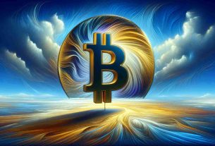 A high-definition illustration showcasing a metaphorical representation of Bitcoin's stability. The image should depict a large, golden Bitcoin symbol standing firmly on solid ground, against a background of a serene, cloudless blue sky. This illustrates stability. Towards the edges of the image, dynamically swirling lines and patterns, colored in deep blues and purples, begin to seep in, suggesting an imminent surge of volatility. Finally, include a text at the bottom of the illustration that reads: 'Analysts Predict Upcoming Volatility Surge in Bitcoin's Stability'.