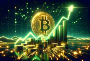 Generate a realistic high-definition image of a metaphorical representation of Bitcoin's price hinting at a potential uptrend. This should emulate the atmosphere of excitement and anticipation that was present during the 2017 rally. Imagine a steep, rising graph, numbers in green symbolizing growth, and the Bitcoin symbol glowing, reflecting its positive performance.