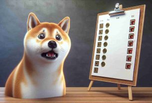 A realistic high-definition image of a bewildered Shiba Inu, with its eyes wide open in surprise, standing next to a list on a board. The list contains a series of symbols resembling cryptocurrency signs and the Shiba Inu's symbol is visibly crossed out from the list.