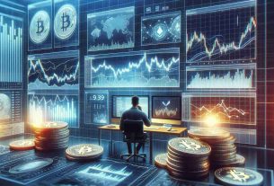 Render a high-definition, realistic image symbolizing the analysis of digital asset values. It should illustrate cryptocurrency market dynamics with visual indicators like fluctuating graphs and line charts, digital coins (Bitcoin, Ethereum, etc.), computer screens displaying real-time data updates, and a financial analyst intently scrutinizing the information. All set in a modern, tech-infused working environment.