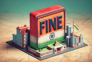 A detailed portrayal of a large, red block-stamped 'FINE' slapped onto a stylized representation of a business, signifying a significant penalty for AML Violations. The setting for this event is in India, with elements such as the Indian flag, traditional architecture or landscapes subtly incorporated into the background.