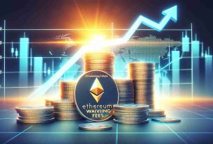 Generate a realistic high definition photo representing the promising future of Ethereum ETFs, symbolizing asset managers waiving fees. Show stacks of Ethereum coins interconnected with a downward graph line, representing reduced fees. Also, include a bright sunlight in the background to indicate the bright future.