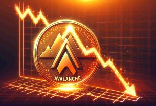 Generate a realistic high-definition image representing a DeFi token named Avalanche going through a significant price drop. This could be illustrated by showing a digital, sparkling token placed on a downhill slope or a dip in a graph line that sharply plunges downward. Use warm shades of orange for the Avalanche token in order to represent its identity.