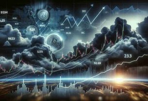 An HD photo of a price surge chart for AVAX cryptocurrency, showing a significant upward trend. The background features looming dark clouds, symbolizing the anticipation for futures approval. Various numerical indicators and trend lines are overlaid on the chart. The overall atmosphere of the image should exude a sense of suspense and excitement.