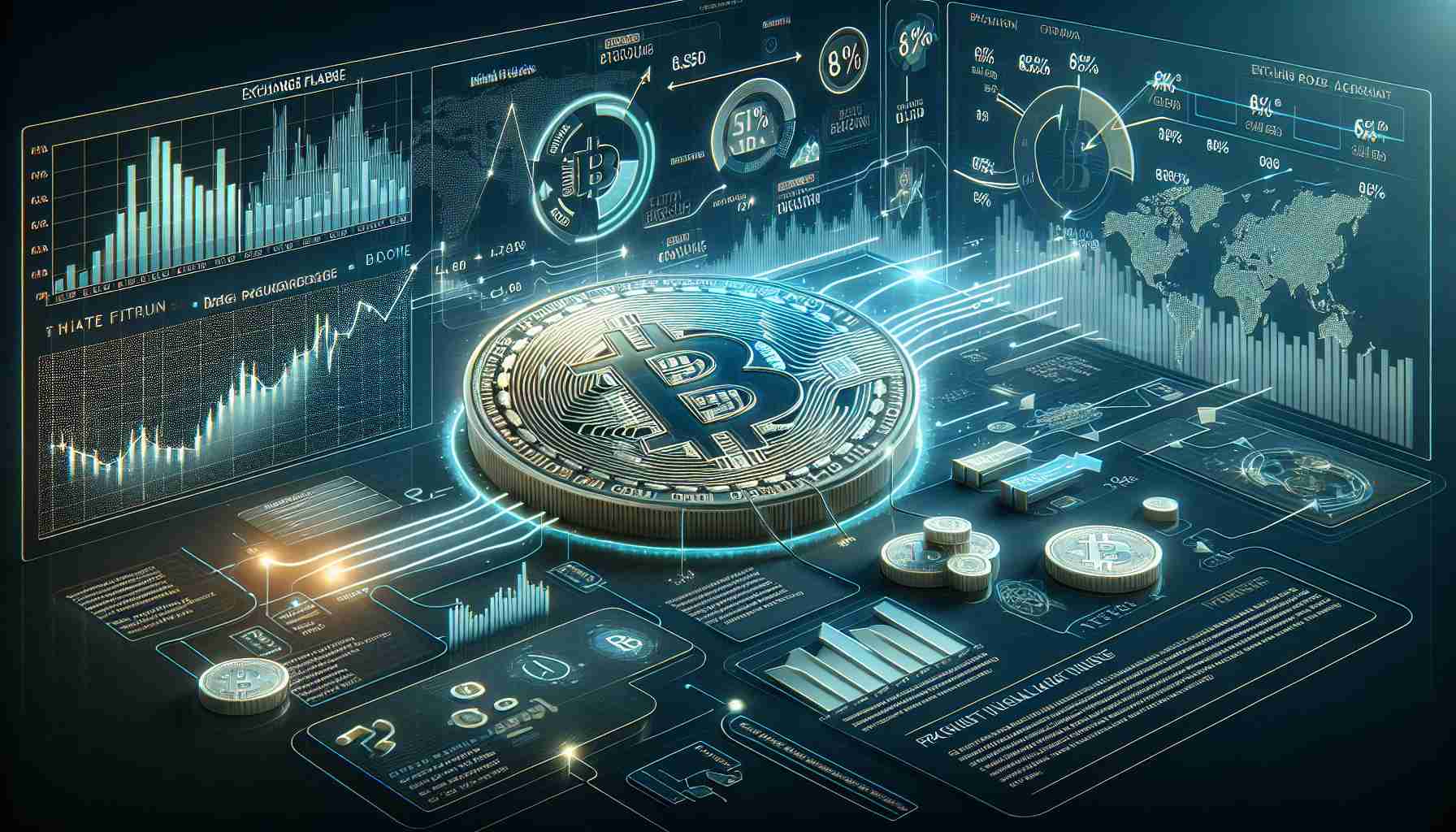 Realistic high-definition visualization of an analysis of Bitcoin's potential for a price surge based on exchange flow data. The image should feature relevant graphics such as graphs, charts, and infographics reflecting the exchange flow data and their potential implications for a price surge in Bitcoin. There should be a clear demarcation of flows, percentages and other significant markers related to Bitcoin trading.