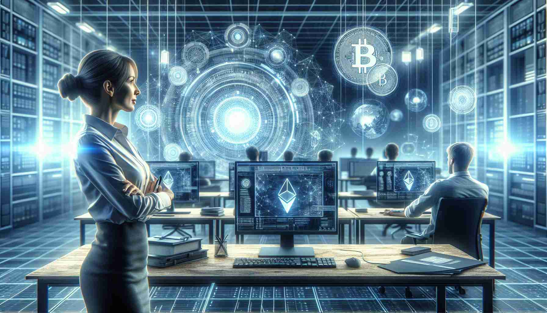 A highly detailed and realistic HD image depicting the launch of a new frontier in blockchain technology. The scene highlights a software lab headed by a proficient female leader, visualized in a progressive setting. Innovations in cryptographic technologies are shown, leaving behind an impression of ground-breaking advancements in this field.