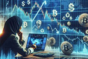 Generate a high-resolution, photorealistic image representing the concept of an analyst warning about a potential decline in Bitcoin price due to hedge fund activity. Show a graph with a downward trend line on a digital screen, stocks and cryptocurrencies symbols on the other side, and an individual studying the data and expressing concern. The individual should be a Middle-Eastern woman, wearing professional attire. Also depict symbols of hedge funds, like plush offices with modern decor.