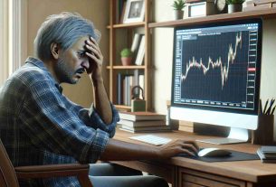 Render an HD image capturing a realistic scenario in which an individual from Tennessee falls victim to a cryptocurrency scam during a time of vulnerability. Picture a middle-aged South Asian man sitting at his home desktop computer, showing visible distress on his face. The computer screen displays a graph indicating a drastic drop in cryptocurrency value. Surroundings should reflect an average southern US home setting.