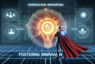 A high-definition realistic digital image illustrating the concept of Fostering Innovation. The main focus is on Solana being at the forefront. Include an imagery representation of a wide-reaching initiative being led by a hypothetical team decorated with superhero insignia, but devoid of any singular person or entity. The representation should evoke a sense of cutting-edge technology, commitment to progress, and collaborative effort.