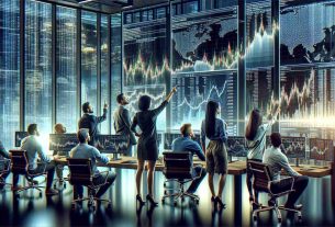 High-definition, realistic image showing a diverse group of people in a modern office setting. Some of the individuals in the scene could be Caucasian, Asian, Black or Hispanic men and women. They are looking at multiple screens displaying dense financial data and charts. One individual is pointing towards one of the screens that are showing an upward trending graph, symbolizing the 'explosive altcoin season'. The atmosphere is intense and lively, indicating that a major market move is anticipated. The office itself needs to be well-lit and technology-oriented with a panoramic view of a city landscape in the background.