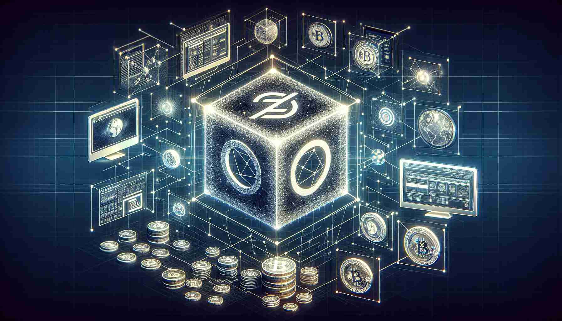 Generate a realistic high definition illustration symbolizing the integration of LayerZero (ZRO) into a generic online cryptocurrency platform. It should represent concepts like digital finance, technology advancement, and seamless integration between different digital assets. Avoid using specific logos or brand names. The image could include elements like a network grid, digital coins, and graphical user interfaces of a trading platform.