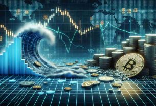 A detailed and realistic high-definition illustration showing a symbolic representation of the digital cryptocurrency market. The scene is dominated by a large wave, depicting Bitcoin, which is seen diving downwards. This represents a significant bear market in cryptocurrency trading. In the background, the imagery of ETFs, represented as traditional investment baskets, is shown to be experiencing outflows, with coins spilling out from them, indicating investors are withdrawing funds. The entire scene is set against a digital grid backdrop, reminiscent of financial market graphs, to represent the virtual nature of cryptocurrency.