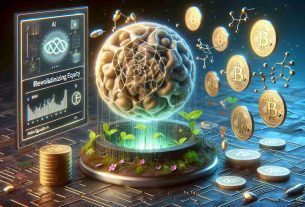 An HD quality realistic digital art representing the concept of revolutionizing wealth equity. The centerpiece of the image should be a biologically designed 3D matrix symbolizing the biology-focused AI aspect. Alongside the matrix, gleaming AI tokens are shown being released, symbolizing free access to them. Include motifs associated with life, such as flora and the symbol of infinity. The context should communicate a futuristic, technological atmosphere hinting at the application of AI in bio-research for the advancement of financial equality.