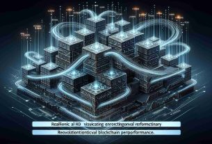 Realistic HD image visualizing the concept of BlockDAG enhancing revolutionary blockchain performance. The image shows a stylized digital representation of a BlockDAG structure with multiple blocks connected in a non-linear pattern, signifying its ability to handle multiple transactions concurrently. Various data points flowing seamlessly through this structure could illustrate the improved performance of the blockchain. The elements should be composed of intricate details, signifying it being a high-definition image.