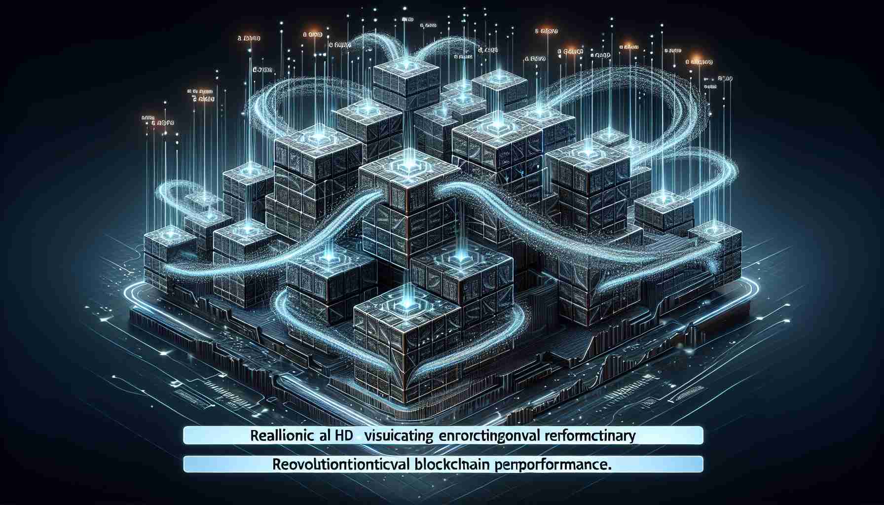 Realistic HD image visualizing the concept of BlockDAG enhancing revolutionary blockchain performance. The image shows a stylized digital representation of a BlockDAG structure with multiple blocks connected in a non-linear pattern, signifying its ability to handle multiple transactions concurrently. Various data points flowing seamlessly through this structure could illustrate the improved performance of the blockchain. The elements should be composed of intricate details, signifying it being a high-definition image.