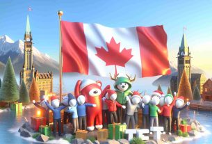 Create a high-definition, realistic image of the first Solana-based ETF being celebrated in Canada. The scene could include a symbolic representation of Solana being embraced by the national symbols of Canada. A sense of enthusiasm and welcoming sentiment should be evident through elements such as vibrant colors, smiling faces, and a bright atmosphere. Make sure to include emblematic Canadian elements like the maple leaf but do not contain any individuals or specific people.