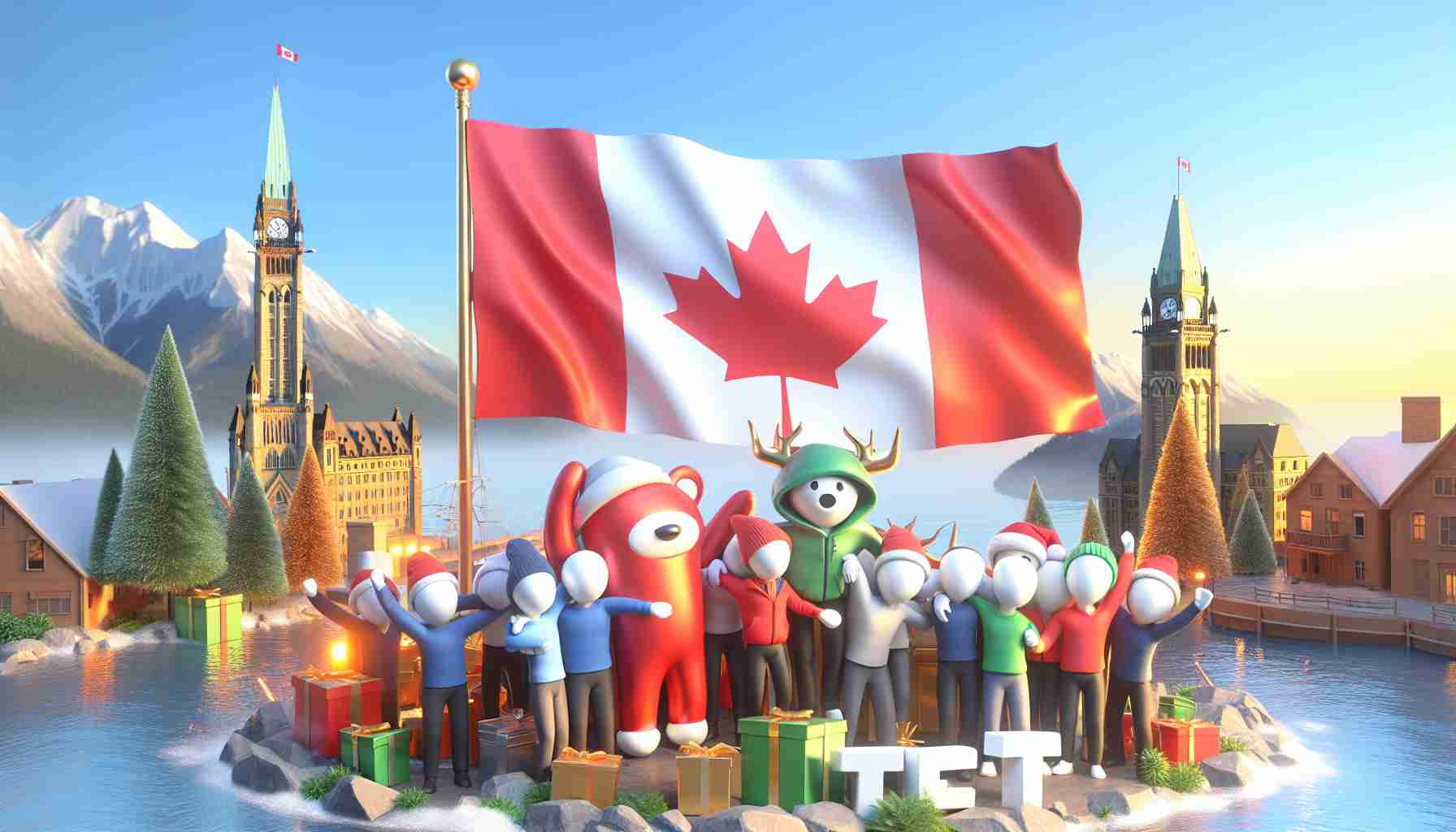 Create a high-definition, realistic image of the first Solana-based ETF being celebrated in Canada. The scene could include a symbolic representation of Solana being embraced by the national symbols of Canada. A sense of enthusiasm and welcoming sentiment should be evident through elements such as vibrant colors, smiling faces, and a bright atmosphere. Make sure to include emblematic Canadian elements like the maple leaf but do not contain any individuals or specific people.