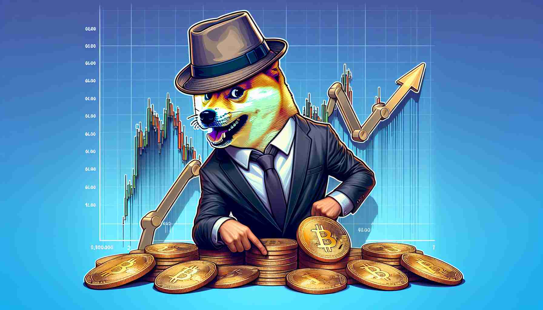 Generate a realistic HD quality image, showing the concept of a persistent downtrend for a meme-based cryptocurrency, symbolized with a dog wearing a hat.