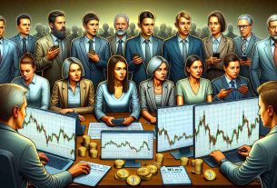 A high-definition realistic illustration depicting a diverse group of individuals who are long-term Bitcoin investors. These individuals possess a range of emotions, reflecting their decision to instigate an unprecedented sell-off in the month of May. Specific elements such as a variety of computers and smartphones displaying Bitcoin price charts, a calendar with the month of May clearly visible, and an array of sell buttons on the devices should be included.