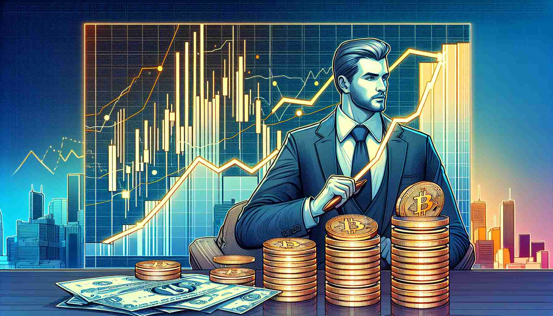 Generate a high-definition, realistic illustration that shows the declining trend of Bitcoin holdings among long-term owners and miners. This can be depicted as a bar chart or a line graph, with the x-axis representing the time span (from past to present), and the y-axis demonstrating the quantity of Bitcoin held. Make sure to use contrasting colors for the bars or lines to represent different stakeholders, such as long-term owners and miners.