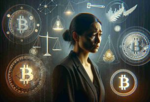 A high-definition, photo-realistic style depiction of a news theme where a woman of Maori descent from New Zealand is facing financial penalties. She is in a daunting environment, dealing with legal consequences due to her involvement in a cryptocurrency scheme. The graphic should emphasize a gloomy atmosphere with symbolic illustrations of cryptocurrency elements like Bitcoin symbols, blockchain graphics and justice scales.