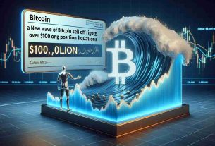 A high-definition, realistic image depicting the concept of a new wave of Bitcoin sell-off triggering over $100 million in long position liquidations. The scene should include a conceptual representation of Bitcoin, a wave symbolizing the sell-offs, and a screen showing the figure of $100 million to illustrate the extensive liquidations.