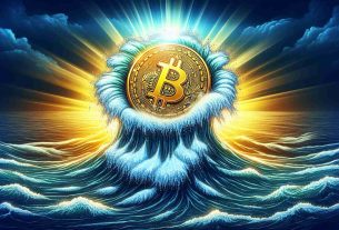 A detailed graphic image representing the concept of Bitcoin experiencing a rough phase, signifying its struggle to maintain critical price levels. The image should be high-definition and realistic, with the Bitcoin symbol being in a turbulent sea, attempting to stay above the water level. The water could symbolize the price levels. Illumination, like the sun or the moon, should serve as a metaphor for hope or potential recovery.