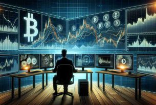 An illustration of a financial analyst in front of multiple computer screens studying complex graphs and charts, which indicate a potential reversal in Bitcoin's price trend. The scene depicts a high level of realism and details, with clarity akin to a high-definition photo. Use visual elements to evoke the concept of Cryptocurrency and market analysis, such as Bitcoin logos, financial trend lines, curves, and oscillating candlestick charts.