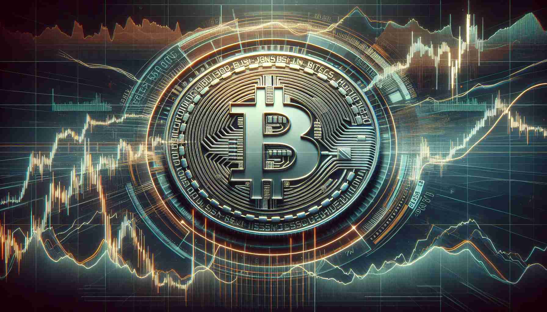 High-definition realistic depiction of a chart showing Bitcoin market oscillations. The chart is intricately detailed, displaying the ups and downs of Bitcoin prices over time. On the chart, a faint watermark of the logo of Bitvavo, a prominent cryptocurrency exchange, is visible. The overall image is set against a dynamic, tech-inspired background, conveying the high-paced, digital world of cryptocurrency trading.