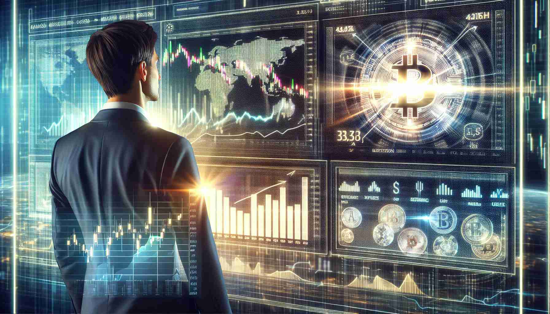 An extremely high-definition, realistic image of a financial analyst, who could be of any descent and gender, standing in front of a digital screen showcasing potential surge in the alternative cryptocurrency (Altcoin) market. The screen is beaming with different charts, graphs and statistics showing a promising future for the Altcoin market.