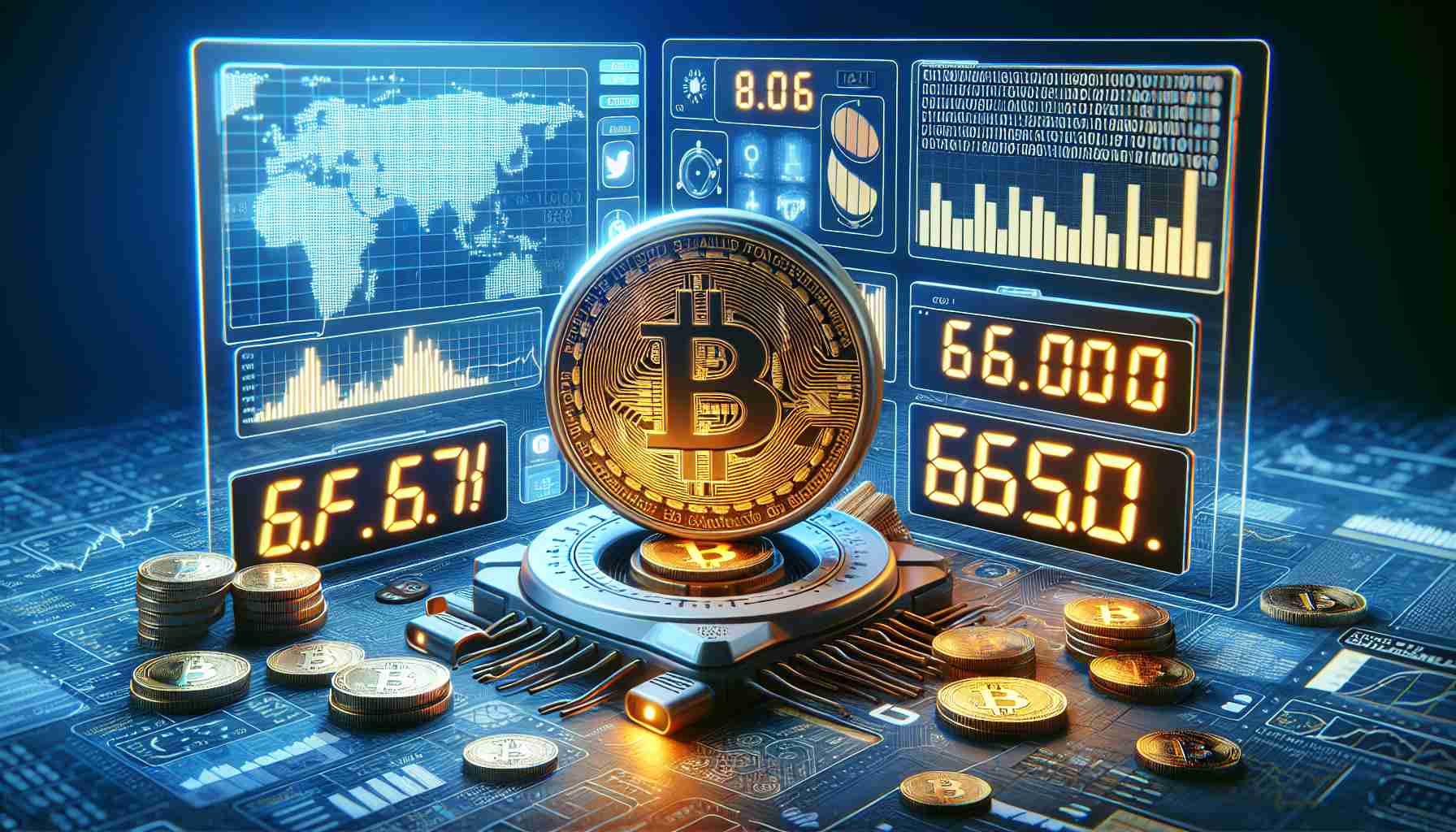 High-definition image representation of a financial concept where the options of $6.6 billion in Bitcoin are set to expire. The scene could include things like a digital clock countdown, a Bitcoin logo, various financial charts, and maybe even binary codes on a digital board to represent the blockchain technology. All elements should have a realistic style to them.