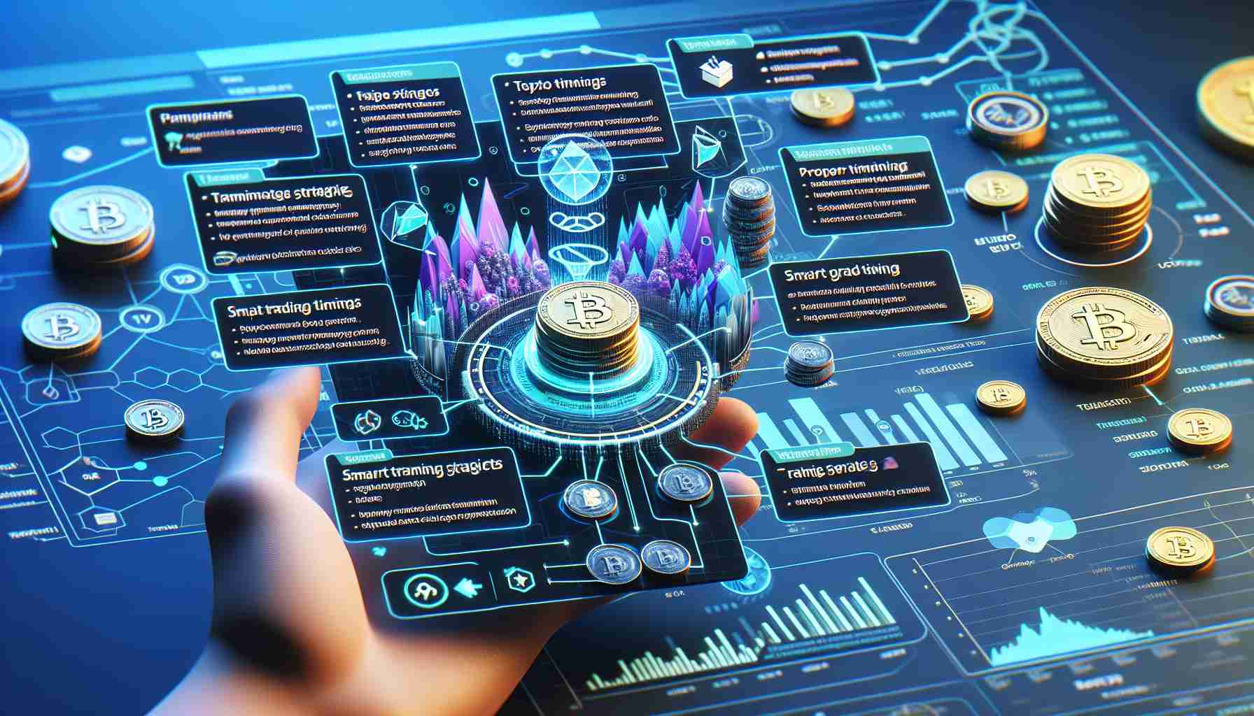 An extremely high-definition realistic image displaying a strategy guide on how to maximize winnings in a theoretical crypto coin Telegram-based game. The guide should highlight key steps and tips, and they should be represented using appealing visuals - charts, graphs, flow diagrams. Keep the guide easy to comprehend, highlighting crucial information like proper game timings, smart trading strategies, participation in community events, and other helpful tips.