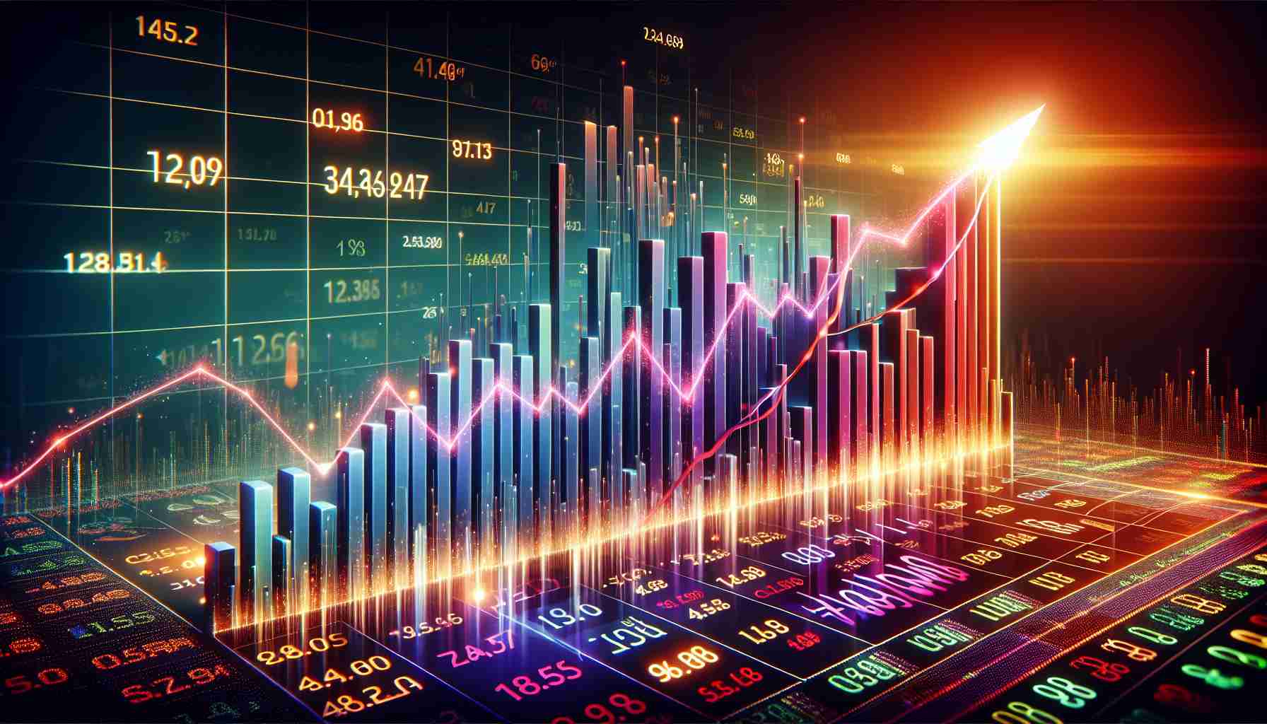 A high-definition, realistic image of a graph displaying the skyrocketing value of a digital finance asset named Convex Finance. The graph shoots upwards, indicating a significant increase in value. The background should depict a vibrant stock market setting with colorful numbers and symbols. Remember to add dramatic lighting effects to emphasize the upward movement of the Convex Finance asset.