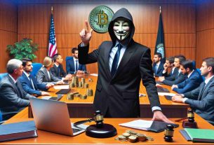 Realistic HD photo of an anonymous accomplished lawyer bidding farewell to a group focused on cryptocurrency regulations within a governmental financial oversight organization