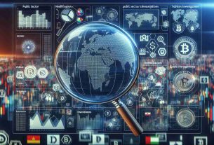 Visualize a high-definition, realistic scene showing a global perspective on public sector insights into cryptocurrency investigations and challenges. This might include a map with information overlays representing areas of high cryptocurrency activity, different national flags symbolizing different countries' stands on the issue, and graphical representations of different challenges faced by public sector investigators. Include visuals of digital currency icons, charts indicating market fluctuations, and perhaps the symbolic image of a magnifying glass over a blockchain symbol to represent investigation.