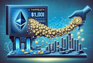 Generate a realistic High Definition photo that visually represents the concept of Ethereum witnessing substantial withdrawals from exchanges, surpassing $1 billion. The image can include symbolic representations like a stream of Ethereum coins flowing from a stylized representation of a digital exchange, with a mammoth digital counter showing the total amount withdrawn as over $1 billion.