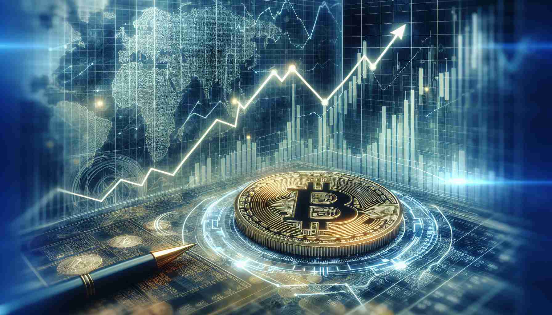 High-definition photo of a conceptual art piece, representing a prominent cryptocurrency exchange platform's plan to expand its services with a futures trading proposal. The focus should be on a detailed graphical representation of the financial implications shown in a cryptocurrency trading interface, a rising graph signifying expansion, and a futuristic document showing a written proposal for futures offerings.