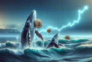 Create a high definition, realistic image symbolizing the concept of Bitcoin whales growing confident and accumulating long positions in the cryptocurrency market. The image could feature an ocean scene with recognizable elements like whales surfacing from the water, symbolizing Bitcoin Whales. In their mouths or clasped in their flippers, they can hold stylized, oversized Bitcoins, implying the accumulation process. In the backdrop, display a rising line chart on a screen or projected in the sky, representing a bullish cryptocurrency market.