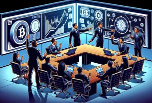 An image illustrating a heated exchange during a debate on cryptocurrency, representing the pushback from industry professionals. The scene should be set in a modern meeting room with high-definition graphics. For inclusivity, depict both men and women of various descents including Caucasian, Hispanic, Black, and South Asian. These individuals are engaging in intense discussions, pointing at charts and diagrams related to cryptocurrency displayed on a large projector screen.