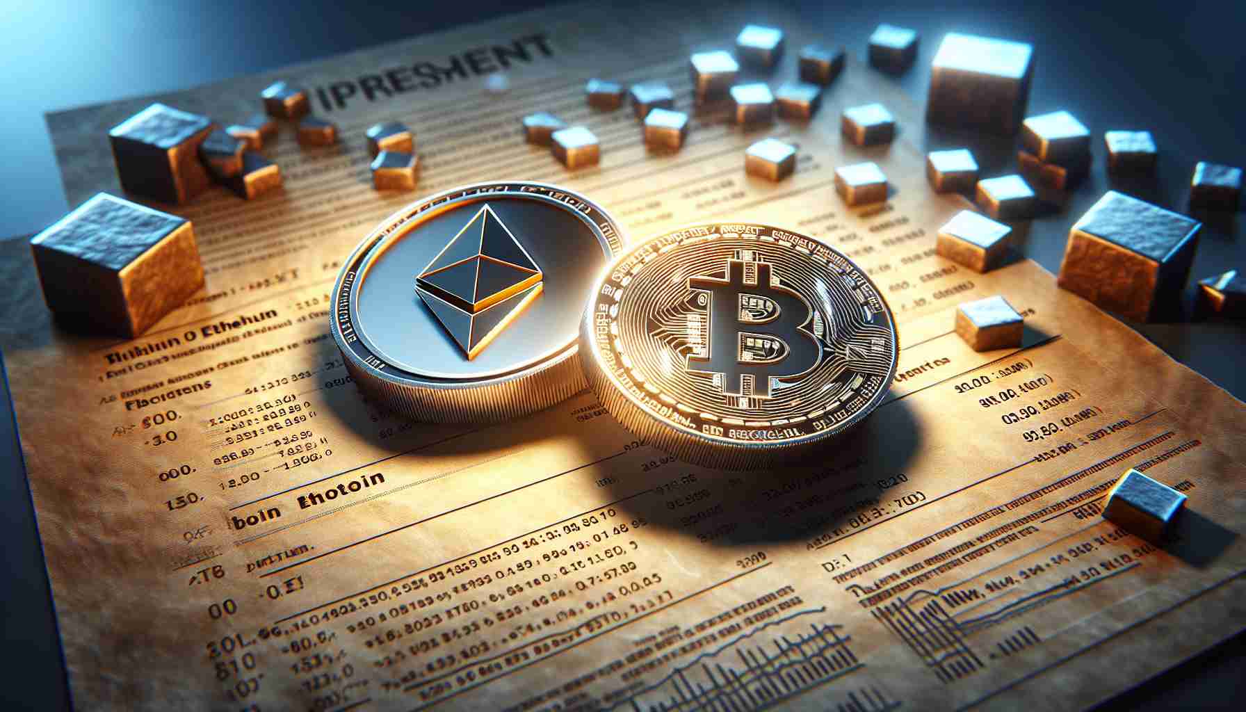 A realistic, high-definition image of symbols representing Bitcoin and Ethereum. Depict these symbols as tangible items indicating a sense of investment, like contract papers or charts with a significant amount of options expiring. There should be a visible sense of weight to these expiries, representing substantial investment stakes.