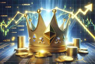 Render a detailed and realistic high-definition image that symbolizes the concept of the cryptocurrency Ethereum reclaiming its crown in the NFT (Non-Fungible Token) market due to a positive market shift. It can be a golden crown decorated with the Ethereum logo, surrounded by up-trending graphs and charts, emitted in a bright, positive light. The overall mood of the image is optimistic, representing market progress and triumphs.