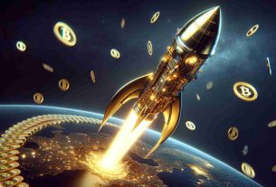 Detailed image of a fictional scenario, representing a company called 'Tether' launching a metaphorical rocket named 'Alloy', symbolizing a new initiative. This rocket is uniquely designed, infused with golden hues and features, indicative of its gold-backed nature. It is propelling upwards in the night sky leaving a trail of synthetic dollars in its wake. The whole scene casts in a realistic and high-definition quality.